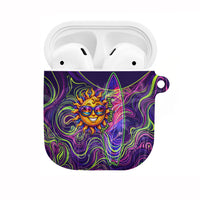 Waimanalo Hawaii Sun Rabbit AirPods Case Psychedelic Trippy Neon Swirl Graphic TS04 Purple Green - Polynesian Pride