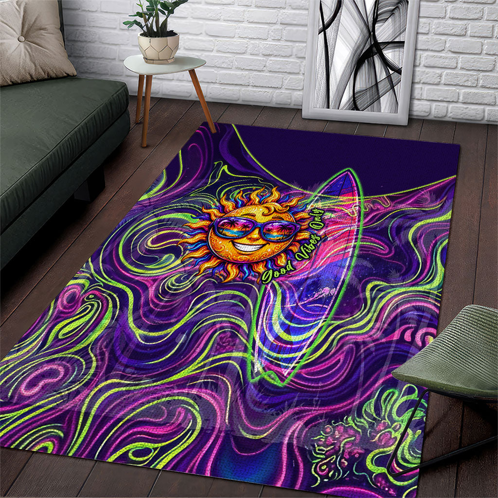 Waimanalo Hawaii Sun Rabbit Area Rug Psychedelic Trippy Neon Swirl Graphic TS04 Purple Green - Polynesian Pride