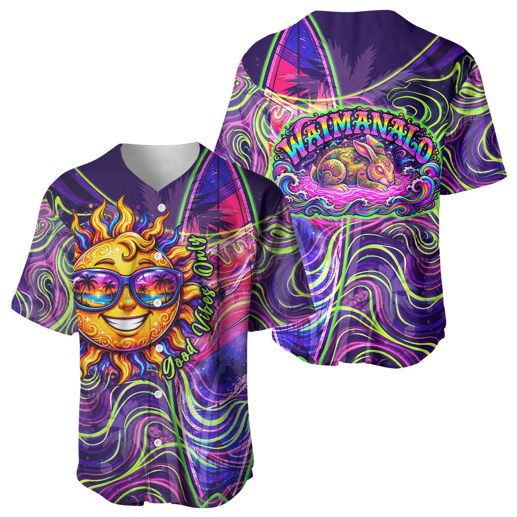 Waimanalo Hawaii Sun Rabbit Baseball Jersey Psychedelic Trippy Neon Swirl Graphic TS04 - Polynesian Pride