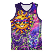 Waimanalo Hawaii Sun Rabbit Basketball Jersey Psychedelic Trippy Neon Swirl Graphic TS04 Unisex Purple Green - Polynesian Pride