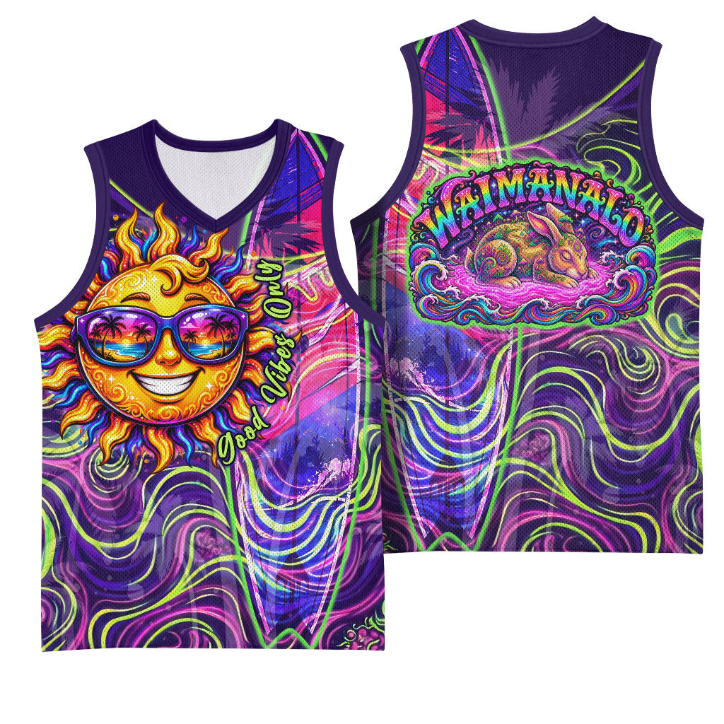 Waimanalo Hawaii Sun Rabbit Basketball Jersey Psychedelic Trippy Neon Swirl Graphic TS04 - Polynesian Pride