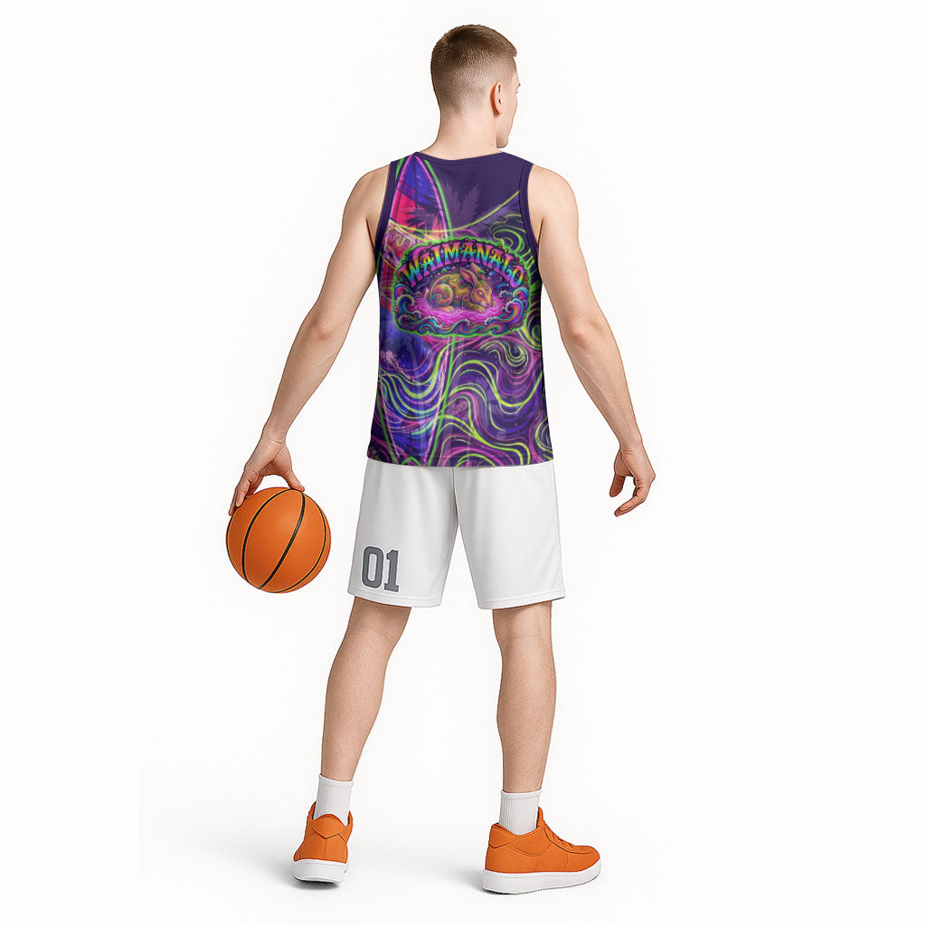 Waimanalo Hawaii Sun Rabbit Basketball Jersey Psychedelic Trippy Neon Swirl Graphic TS04 - Polynesian Pride