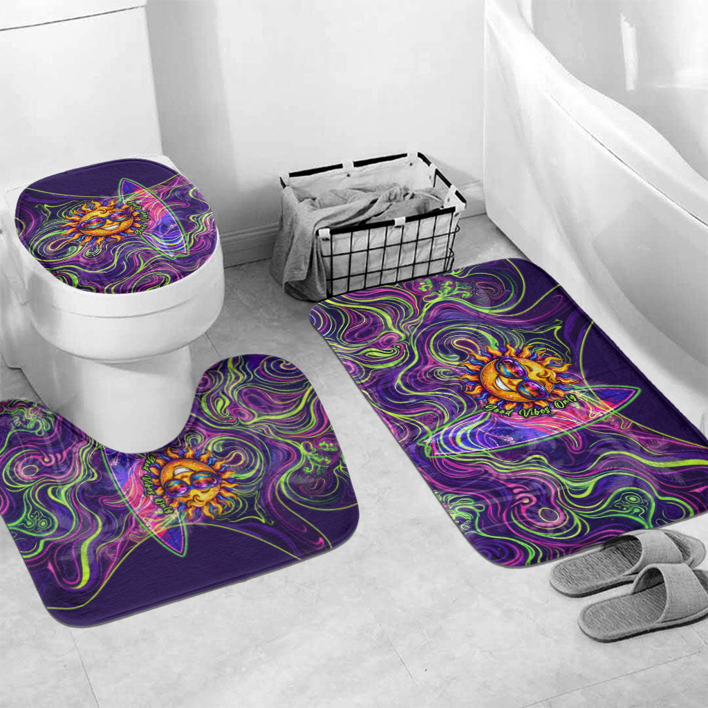 Waimanalo Hawaii Sun Rabbit Bathroom Set Psychedelic Trippy Neon Swirl Graphic TS04 Mat Set Only (3 pcs) One Size Purple Green - Polynesian Pride
