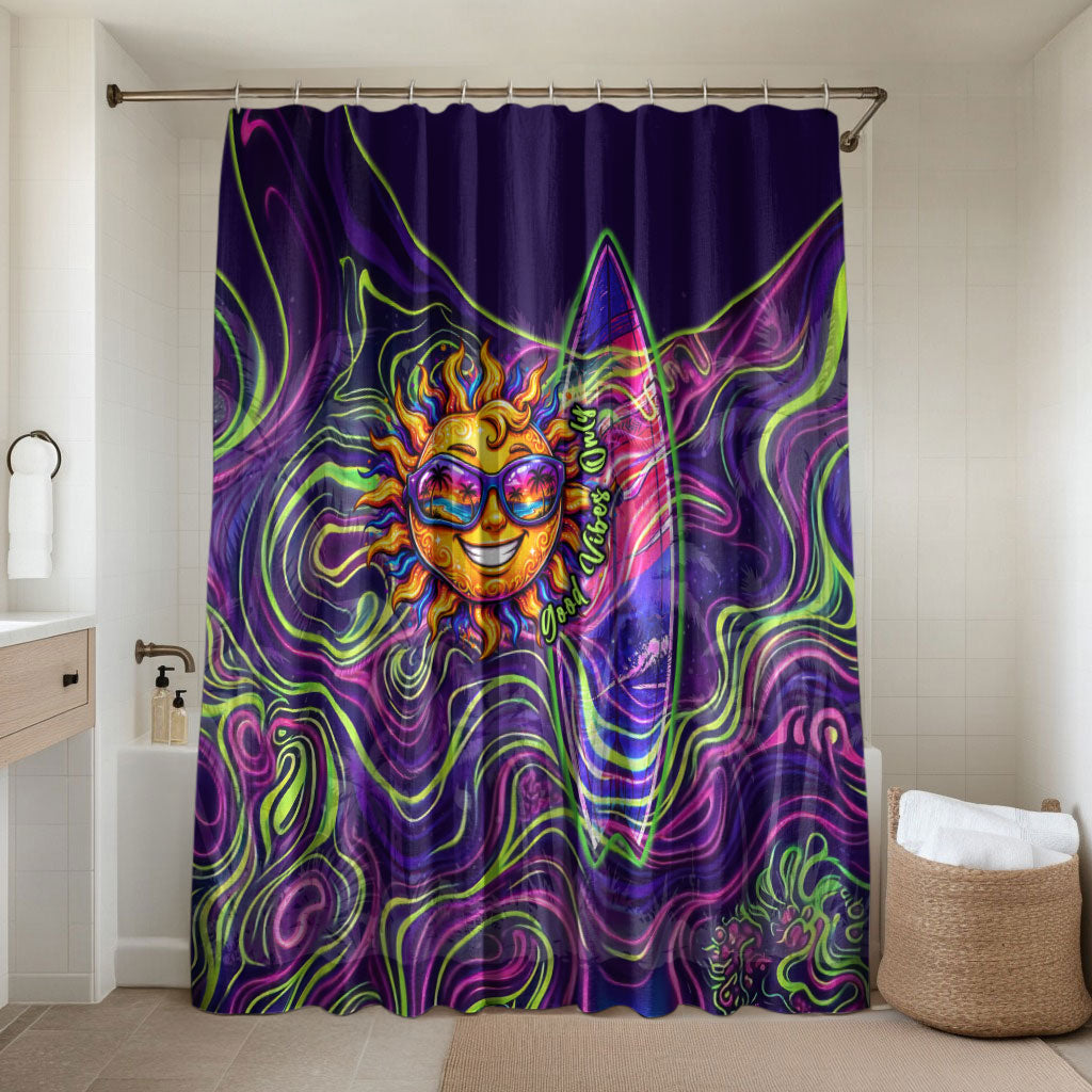 Waimanalo Hawaii Sun Rabbit Bathroom Set Psychedelic Trippy Neon Swirl Graphic TS04 Shower Curtain Only Purple Green - Polynesian Pride