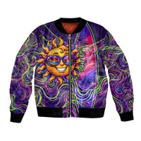 Waimanalo Hawaii Sun Rabbit Bomber Jacket Psychedelic Trippy Neon Swirl Graphic TS04 Unisex Purple Green - Polynesian Pride