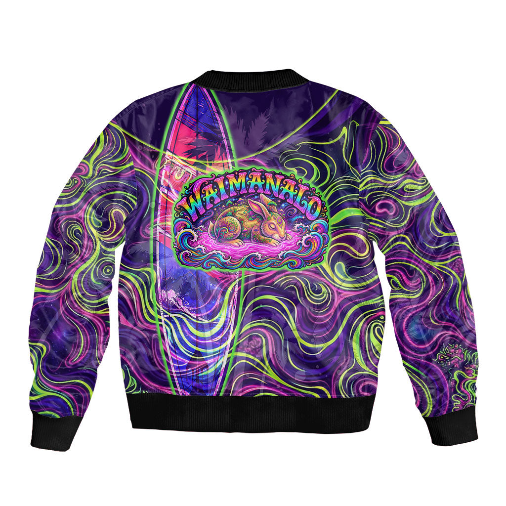 Waimanalo Hawaii Sun Rabbit Bomber Jacket Psychedelic Trippy Neon Swirl Graphic TS04 - Polynesian Pride