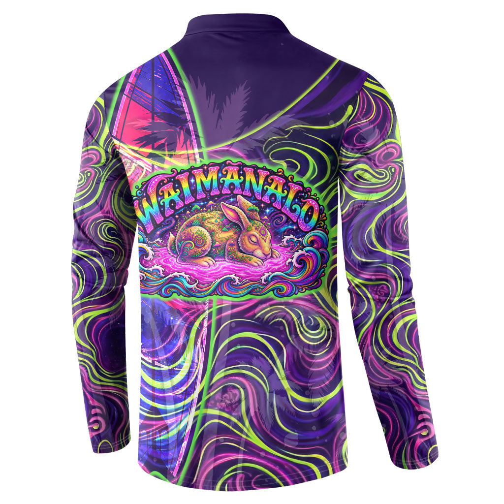 Waimanalo Hawaii Sun Rabbit Button Sweatshirt Psychedelic Trippy Neon Swirl Graphic TS04 - Polynesian Pride