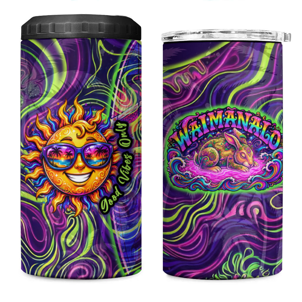 Waimanalo Hawaii Sun Rabbit 4 in 1 Can Cooler Tumbler Psychedelic Trippy Neon Swirl Graphic TS04 One Size: 16 oz Purple Green - Polynesian Pride