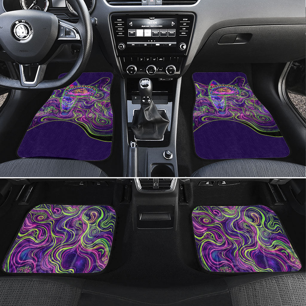 Waimanalo Hawaii Sun Rabbit Car Mats Psychedelic Trippy Neon Swirl Graphic TS04 Set 4pcs Purple Green - Polynesian Pride