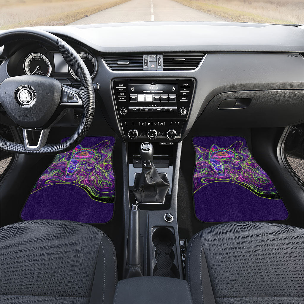 Waimanalo Hawaii Sun Rabbit Car Mats Psychedelic Trippy Neon Swirl Graphic TS04 Set 2pcs - Front Purple Green - Polynesian Pride