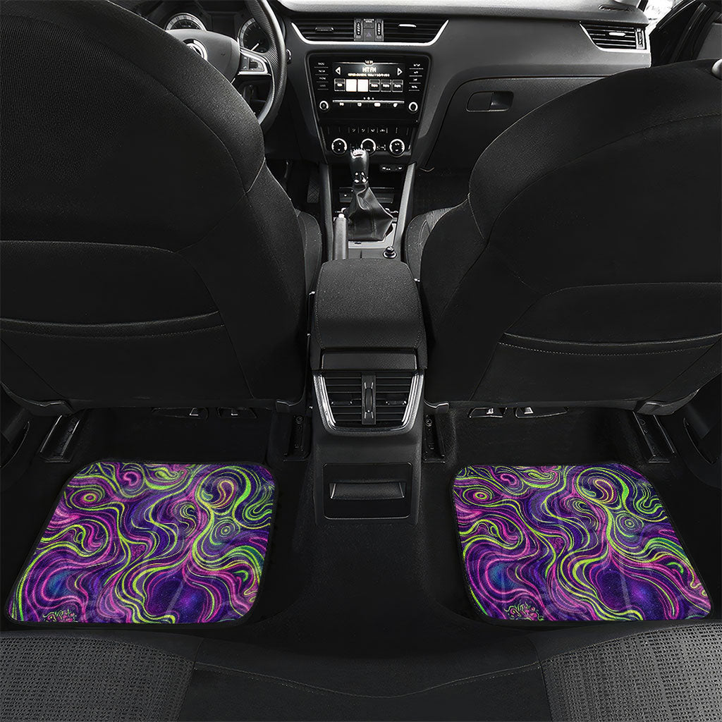 Waimanalo Hawaii Sun Rabbit Car Mats Psychedelic Trippy Neon Swirl Graphic TS04 Set 2pcs - Back Purple Green - Polynesian Pride