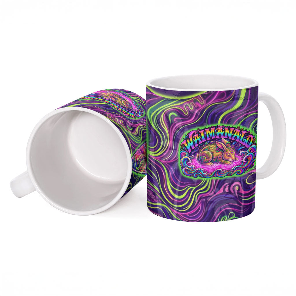 Waimanalo Hawaii Sun Rabbit Ceramic Mug Psychedelic Trippy Neon Swirl Graphic TS04 - Polynesian Pride
