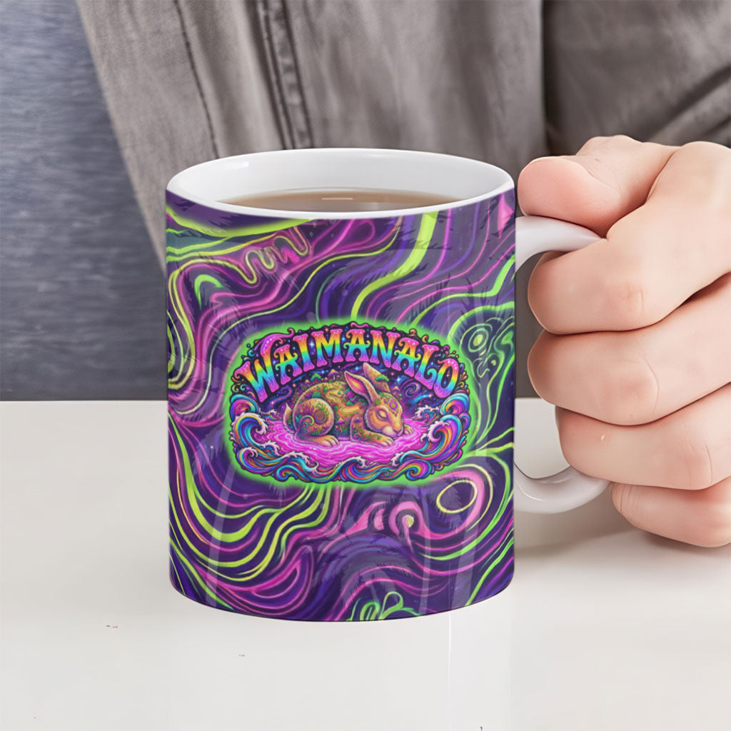 Waimanalo Hawaii Sun Rabbit Ceramic Mug Psychedelic Trippy Neon Swirl Graphic TS04 - Polynesian Pride