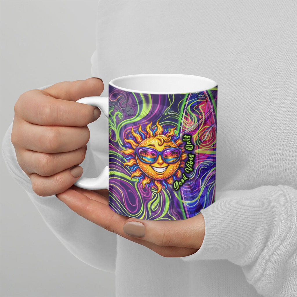 Waimanalo Hawaii Sun Rabbit Ceramic Mug Psychedelic Trippy Neon Swirl Graphic TS04 - Polynesian Pride
