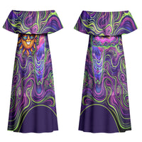 Waimanalo Hawaii Sun Rabbit Couples Matching Off Shoulder Maxi Dress and Long Sleeve Button Shirt Psychedelic Trippy Neon Swirl Graphic TS04 - Polynesian Pride