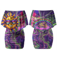 Waimanalo Hawaii Sun Rabbit Couples Matching Off Shoulder Short Dress and Long Sleeve Button Shirt Psychedelic Trippy Neon Swirl Graphic TS04 - Polynesian Pride