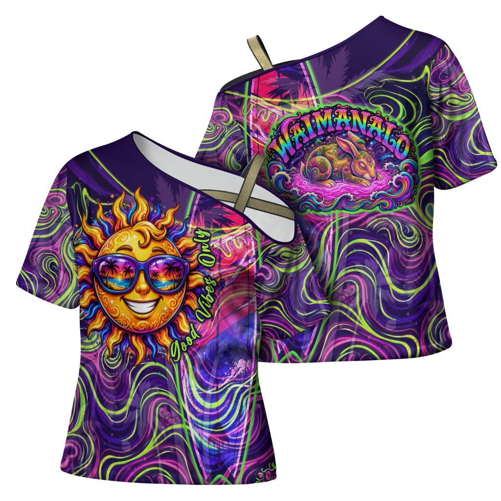 Waimanalo Hawaii Sun Rabbit Cross Shoulder Shirt Psychedelic Trippy Neon Swirl Graphic TS04 - Polynesian Pride