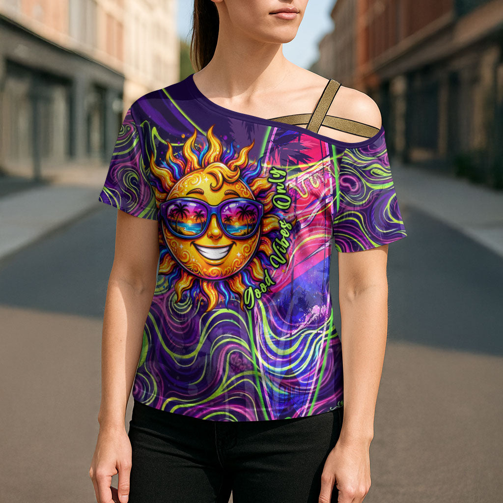 Waimanalo Hawaii Sun Rabbit Cross Shoulder Shirt Psychedelic Trippy Neon Swirl Graphic TS04 - Polynesian Pride