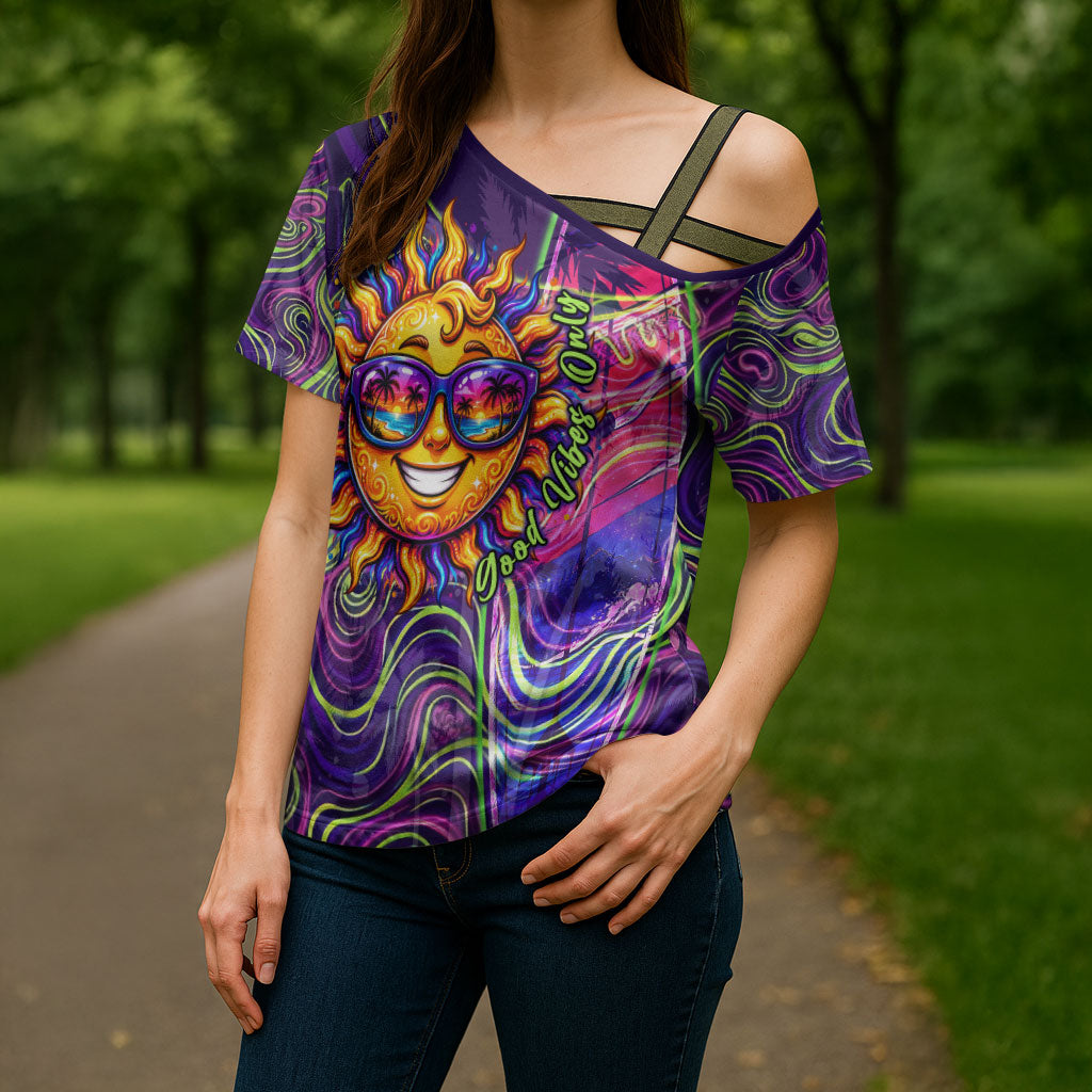 Waimanalo Hawaii Sun Rabbit Cross Shoulder Shirt Psychedelic Trippy Neon Swirl Graphic TS04 - Polynesian Pride