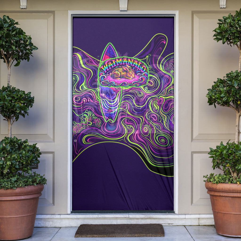 Waimanalo Hawaii Sun Rabbit Door Cover Psychedelic Trippy Neon Swirl Graphic TS04 Purple Green - Polynesian Pride
