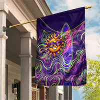 Waimanalo Hawaii Sun Rabbit Garden Flag Psychedelic Trippy Neon Swirl Graphic TS04 House Flag Purple Green - Polynesian Pride