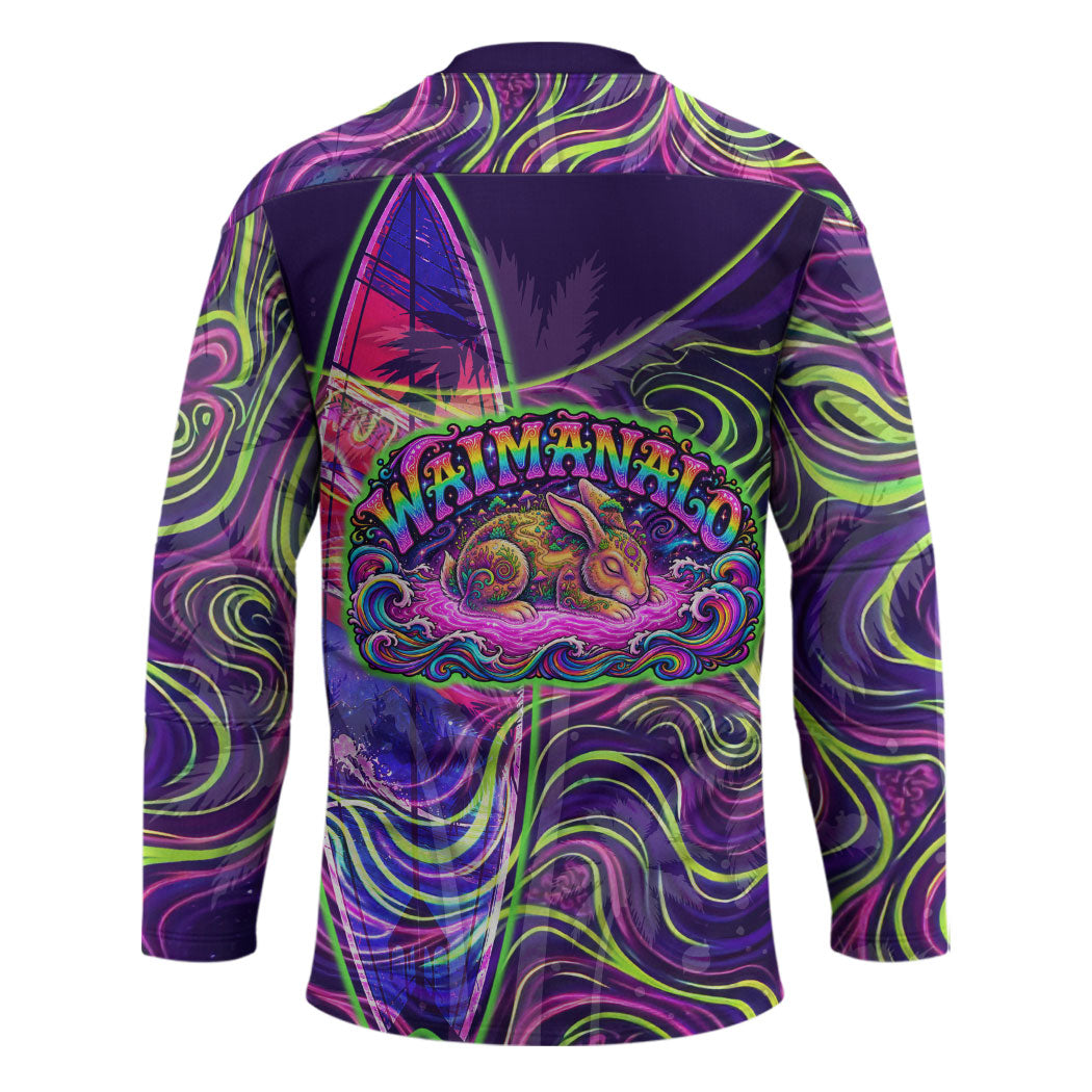 Waimanalo Hawaii Sun Rabbit Hockey Jersey Psychedelic Trippy Neon Swirl Graphic TS04 - Polynesian Pride