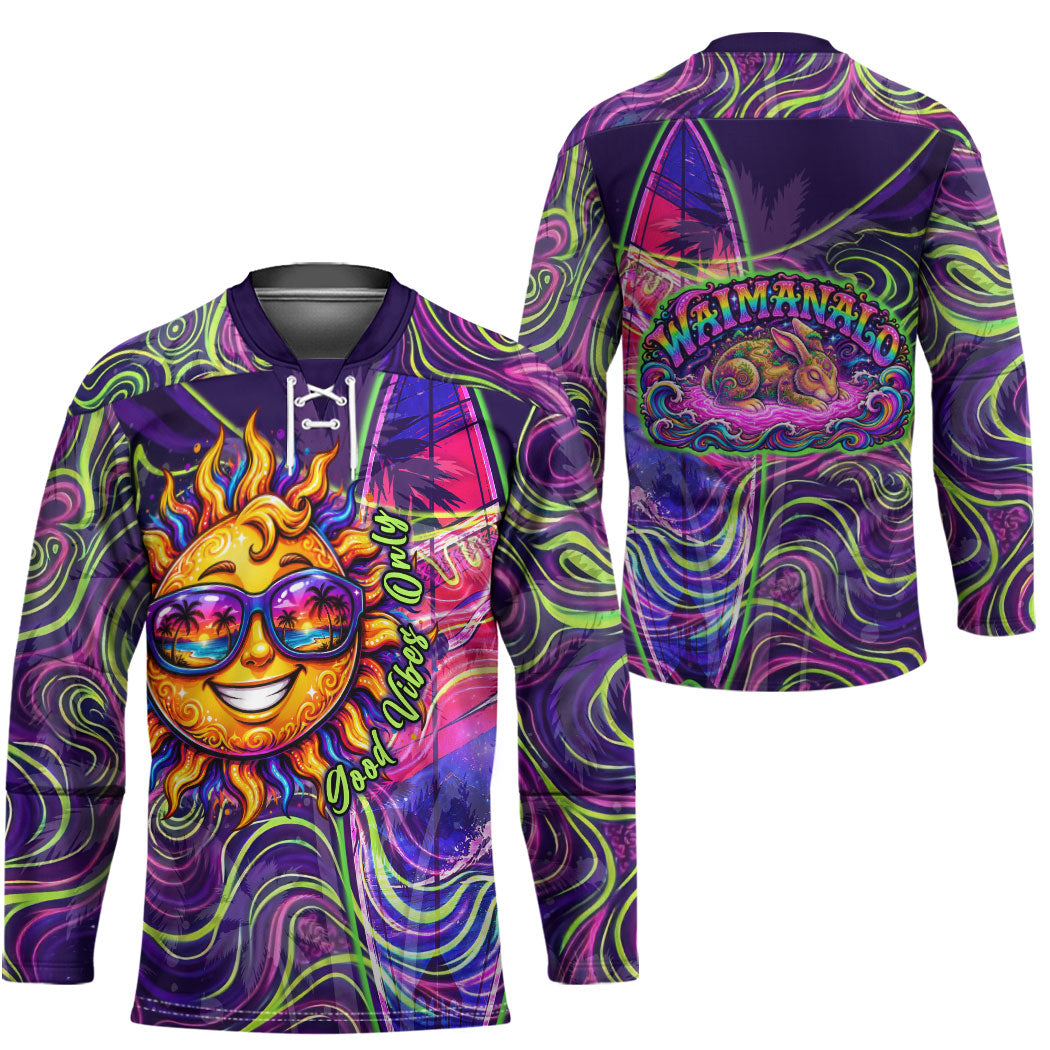 Waimanalo Hawaii Sun Rabbit Hockey Jersey Psychedelic Trippy Neon Swirl Graphic TS04 - Polynesian Pride