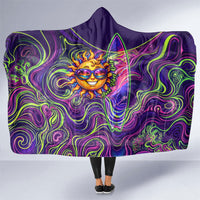 Waimanalo Hawaii Sun Rabbit Hooded Blanket Psychedelic Trippy Neon Swirl Graphic TS04 One Size Purple Green - Polynesian Pride