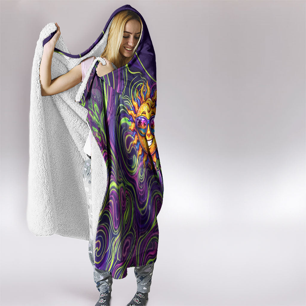 Waimanalo Hawaii Sun Rabbit Hooded Blanket Psychedelic Trippy Neon Swirl Graphic TS04 - Polynesian Pride