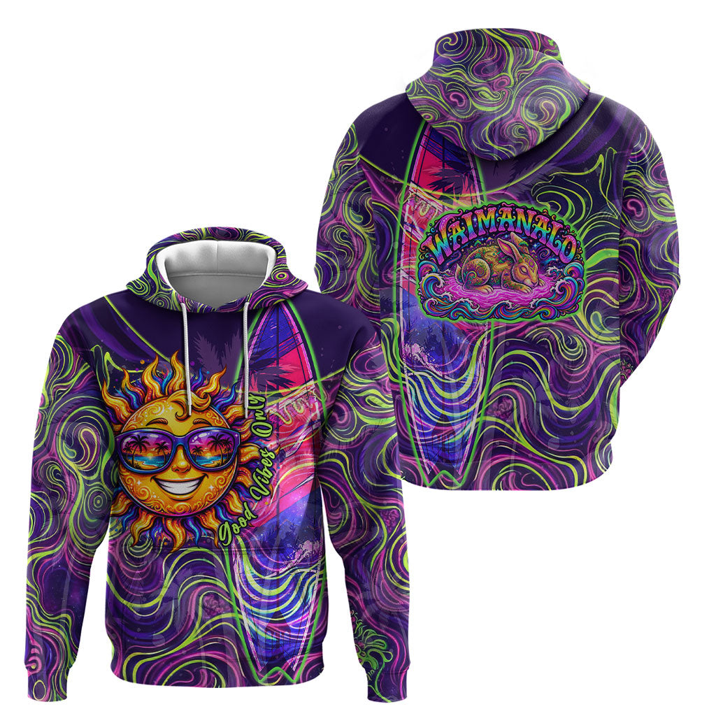 Waimanalo Hawaii Sun Rabbit Hoodie Psychedelic Trippy Neon Swirl Graphic TS04 - Polynesian Pride
