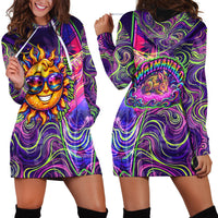 Waimanalo Hawaii Sun Rabbit Hoodie Dress Psychedelic Trippy Neon Swirl Graphic TS04 - Polynesian Pride