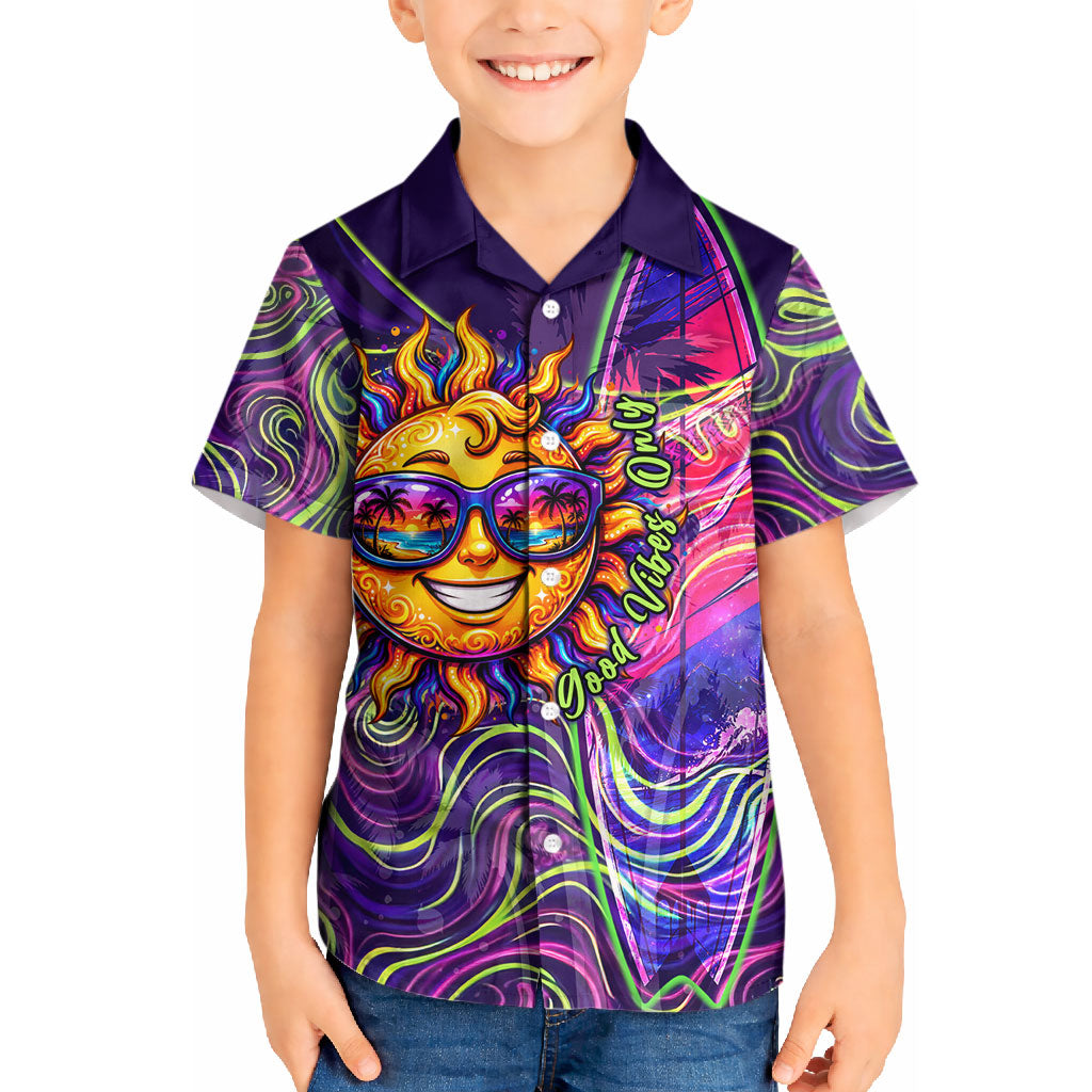 Waimanalo Hawaii Sun Rabbit Kid Hawaiian Shirt Psychedelic Trippy Neon Swirl Graphic TS04 Kid Purple Green - Polynesian Pride