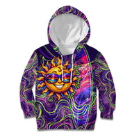 Waimanalo Hawaii Sun Rabbit Kid Hoodie Psychedelic Trippy Neon Swirl Graphic TS04 Hoodie Purple Green - Polynesian Pride