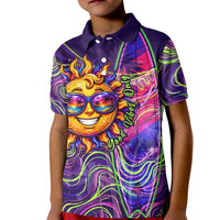 Waimanalo Hawaii Sun Rabbit Kid Polo Shirt Psychedelic Trippy Neon Swirl Graphic TS04 Kid Purple Green - Polynesian Pride