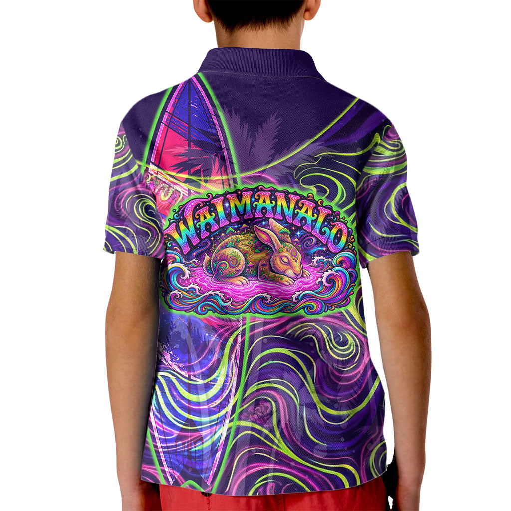 Waimanalo Hawaii Sun Rabbit Kid Polo Shirt Psychedelic Trippy Neon Swirl Graphic TS04 - Polynesian Pride