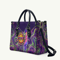 Waimanalo Hawaii Sun Rabbit Leather Bag Psychedelic Trippy Neon Swirl Graphic TS04 Purple Green - Polynesian Pride