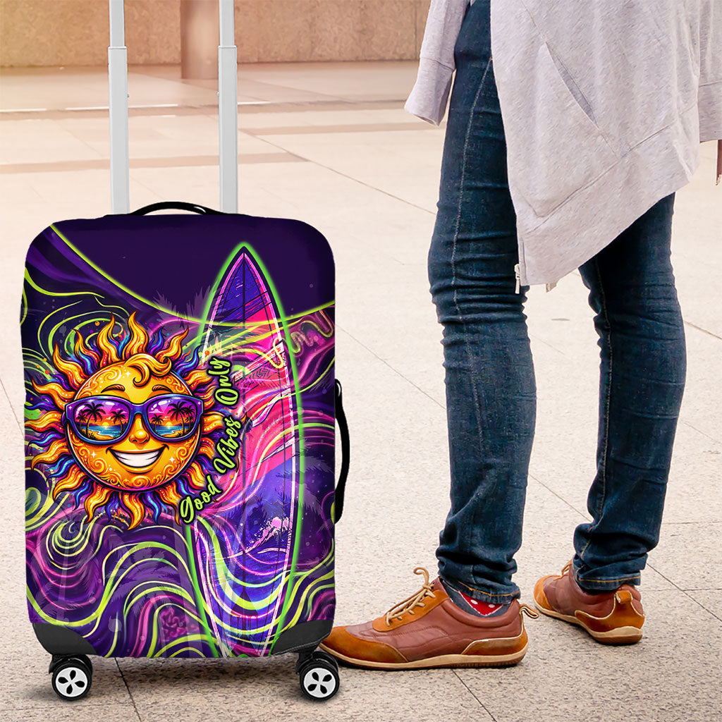 Waimanalo Hawaii Sun Rabbit Luggage Cover Psychedelic Trippy Neon Swirl Graphic TS04 Purple Green - Polynesian Pride