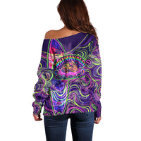 Waimanalo Hawaii Sun Rabbit Off Shoulder Sweater Psychedelic Trippy Neon Swirl Graphic TS04 - Polynesian Pride