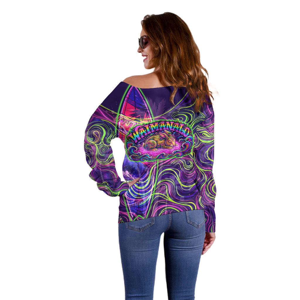 Waimanalo Hawaii Sun Rabbit Off Shoulder Sweater Psychedelic Trippy Neon Swirl Graphic TS04 - Polynesian Pride