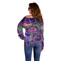 Waimanalo Hawaii Sun Rabbit Off Shoulder Sweater Psychedelic Trippy Neon Swirl Graphic TS04 - Polynesian Pride