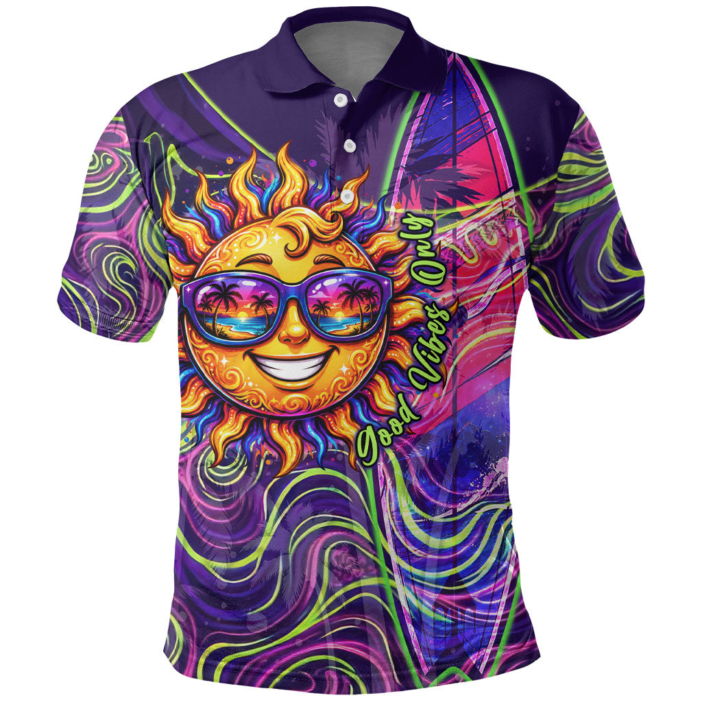 Waimanalo Hawaii Sun Rabbit Polo Shirt Psychedelic Trippy Neon Swirl Graphic TS04 Purple Green - Polynesian Pride