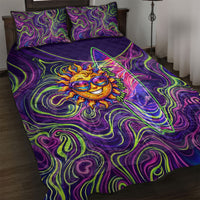 Waimanalo Hawaii Sun Rabbit Quilt Bed Set Psychedelic Trippy Neon Swirl Graphic TS04 Purple Green - Polynesian Pride