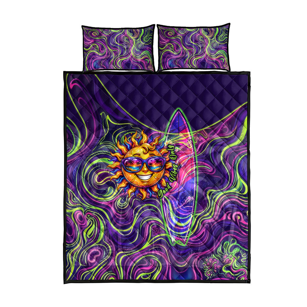 Waimanalo Hawaii Sun Rabbit Quilt Bed Set Psychedelic Trippy Neon Swirl Graphic TS04 - Polynesian Pride