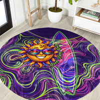 Waimanalo Hawaii Sun Rabbit Round Carpet Psychedelic Trippy Neon Swirl Graphic TS04 Purple Green - Polynesian Pride