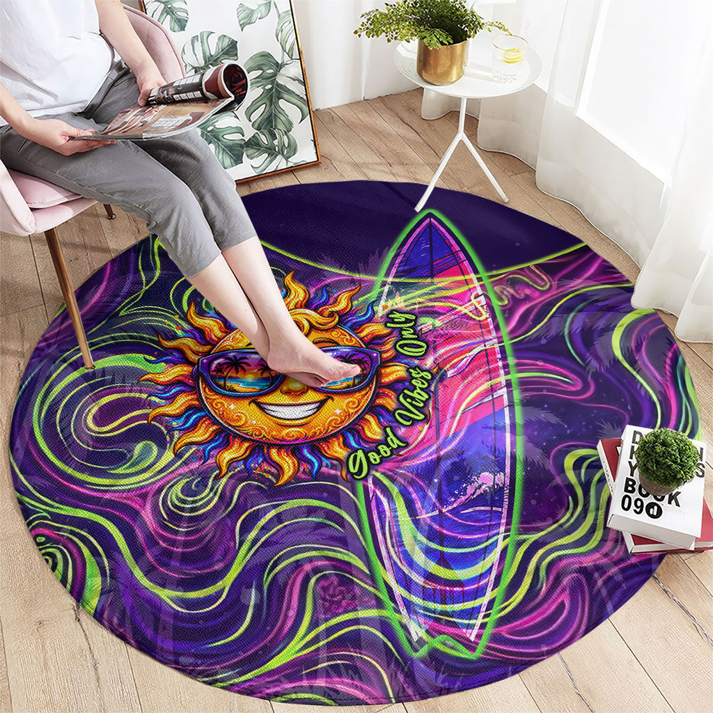 Waimanalo Hawaii Sun Rabbit Round Carpet Psychedelic Trippy Neon Swirl Graphic TS04 - Polynesian Pride