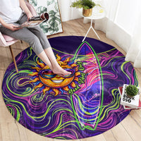 Waimanalo Hawaii Sun Rabbit Round Carpet Psychedelic Trippy Neon Swirl Graphic TS04 - Polynesian Pride