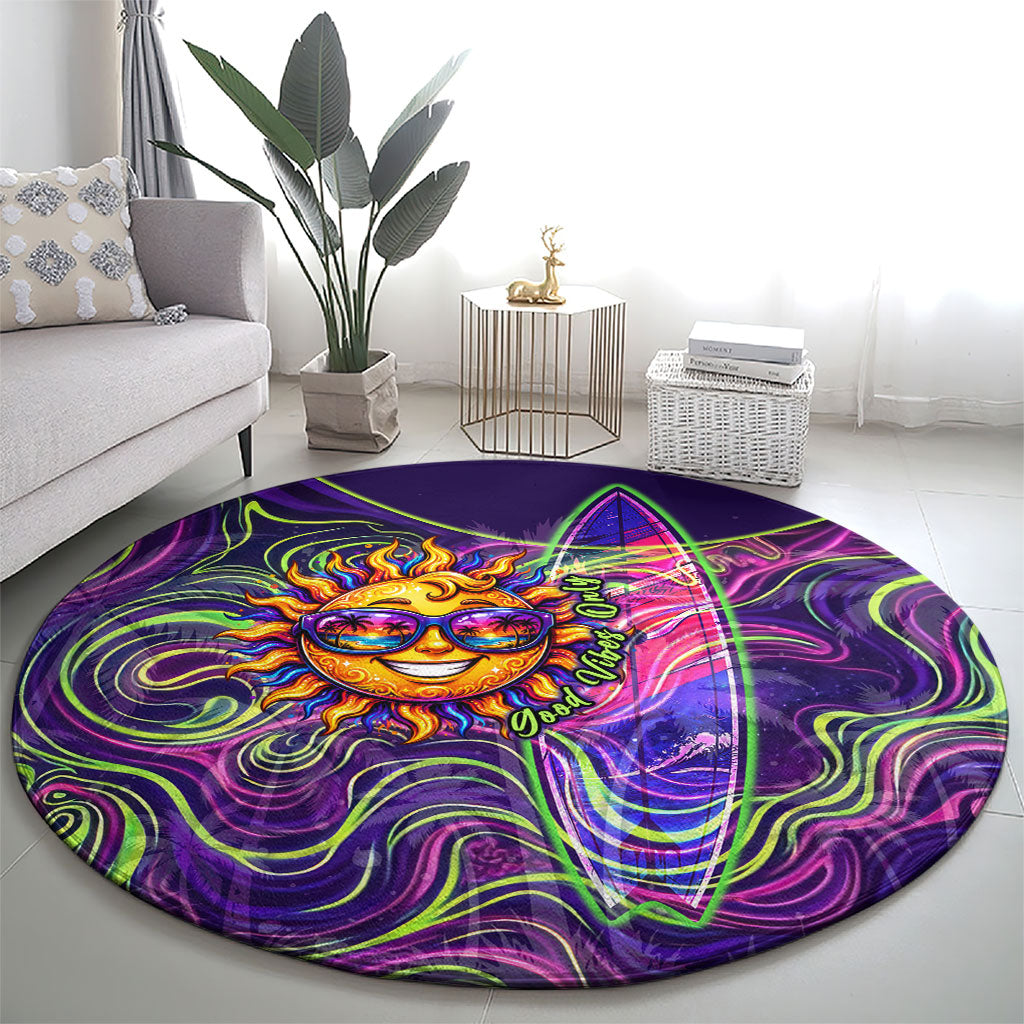 Waimanalo Hawaii Sun Rabbit Round Carpet Psychedelic Trippy Neon Swirl Graphic TS04 - Polynesian Pride