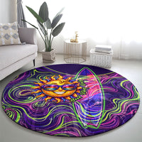 Waimanalo Hawaii Sun Rabbit Round Carpet Psychedelic Trippy Neon Swirl Graphic TS04 - Polynesian Pride