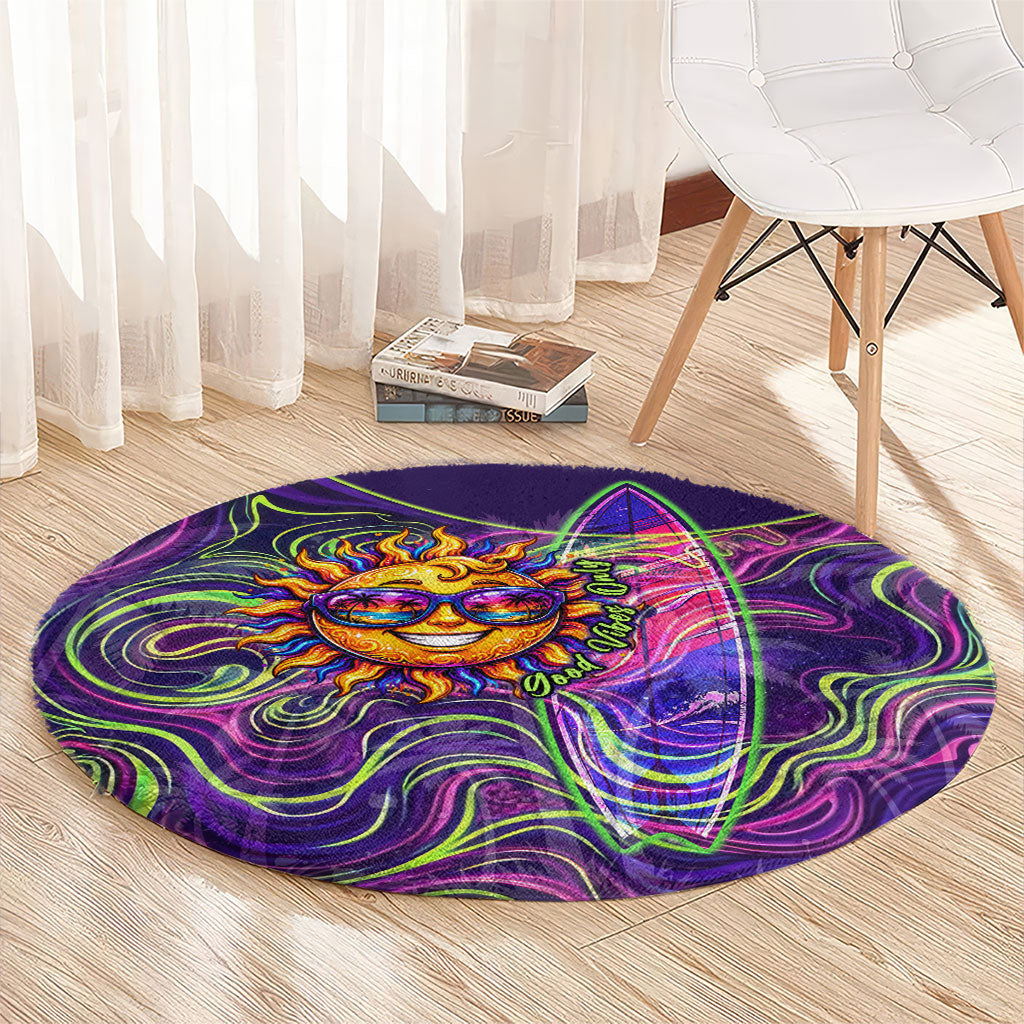 Waimanalo Hawaii Sun Rabbit Round Carpet Psychedelic Trippy Neon Swirl Graphic TS04 - Polynesian Pride