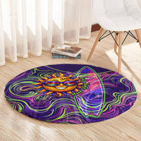 Waimanalo Hawaii Sun Rabbit Round Carpet Psychedelic Trippy Neon Swirl Graphic TS04 - Polynesian Pride